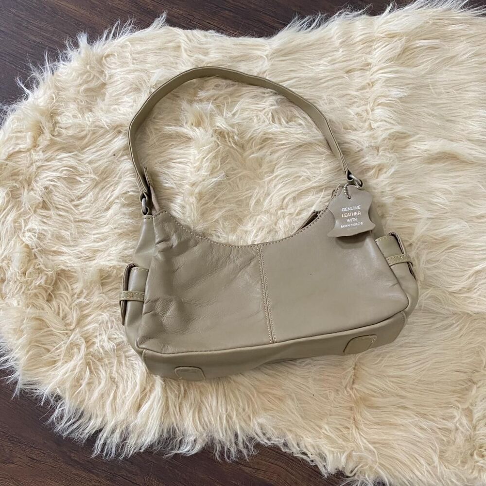 Vintage Y2K Tan Genuine Leather Hobo Shoulder bag Phone Side Pockets